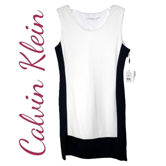 NWT CALVIN KLEIN MONOCHROME COLORBLOCK SHEATH DRESS, SIZE 6 - Picture 1 of 7